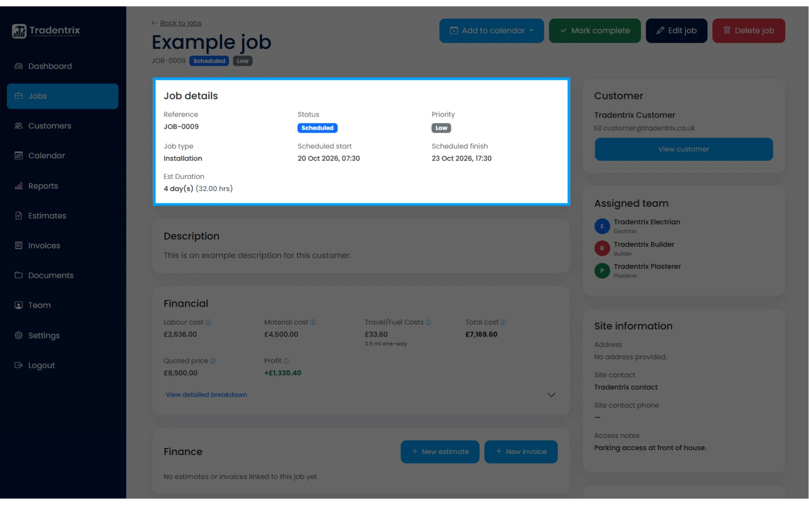 Job details section