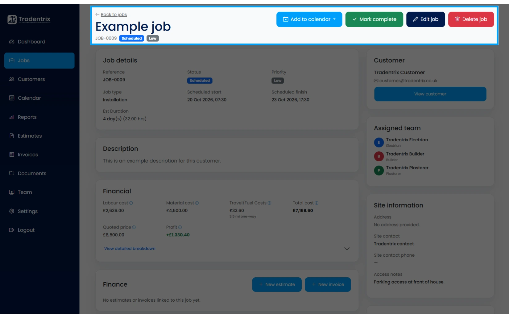 Job page header and actions