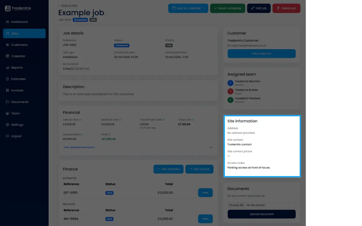 Job site information