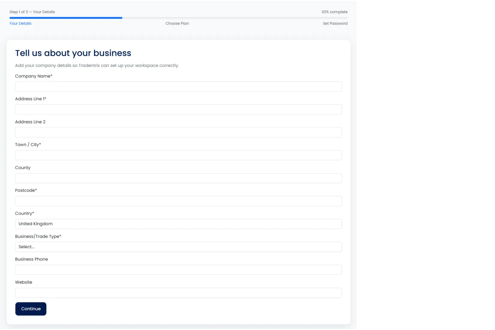 Sign up step 2: company details