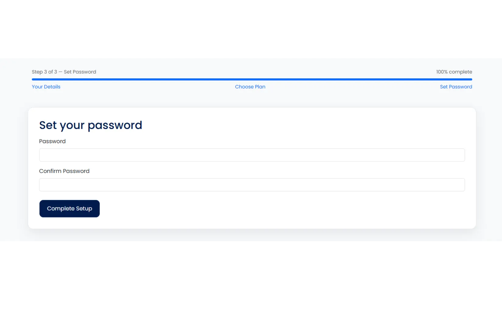 Sign up step 5: set a password